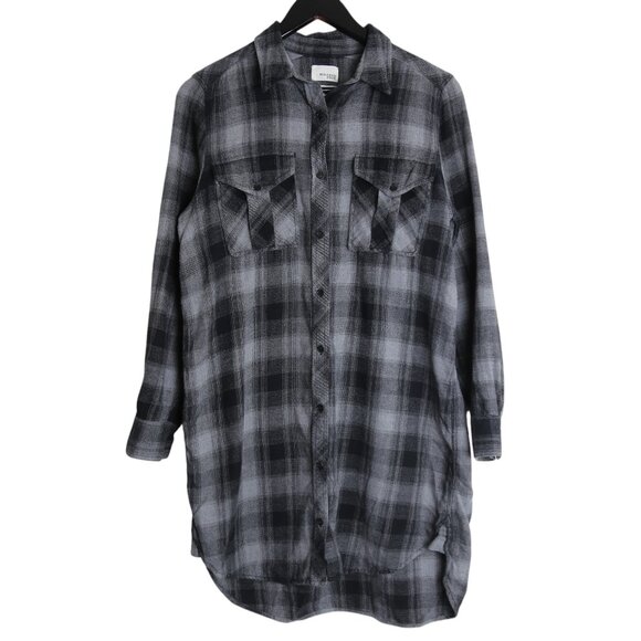Aritzia Wilfred‎ Free Black Grey Long Sleeve Cotton Shirtdress Size Medium - Picture 1 of 8